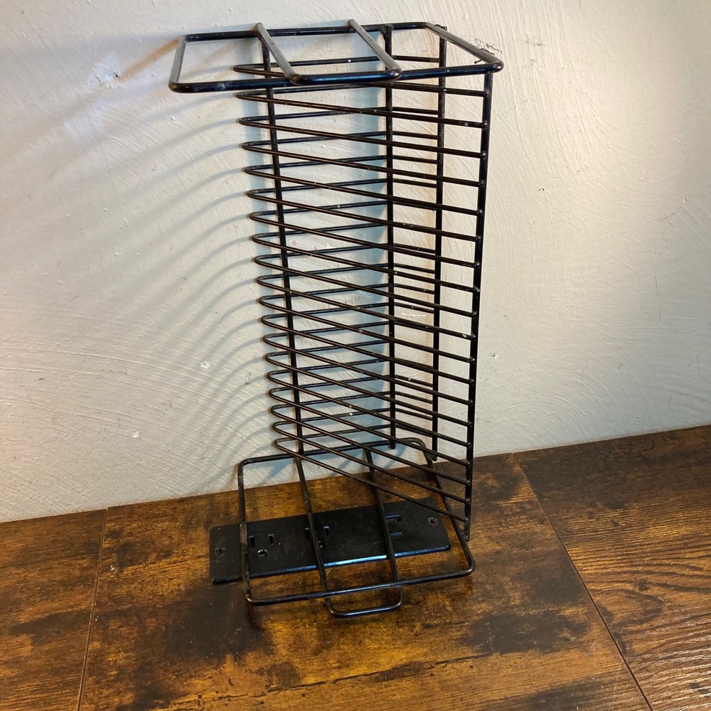 Vintage Black Wire CD Rack 20 Capacity Metal Media Storage Tower Organizer